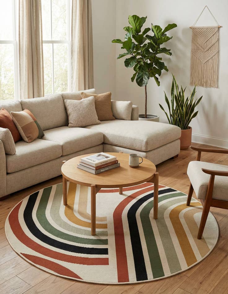 Detail image of 4' x 4'  Washable Modern Indoor / Outdoor Round Rug