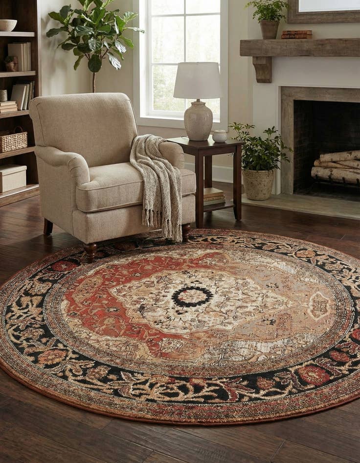 Detail image of 5' x 5'  Washable Traditional Indoor / Outdoor Round Rug