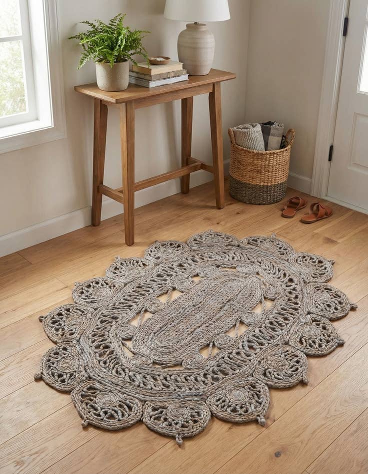 Detail image of 2' x 3' 1  Hand Braided Jute Oval Rug
