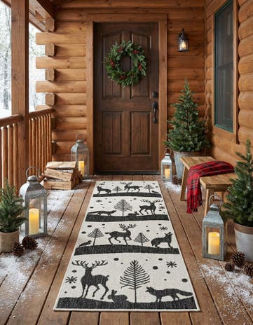 Black and White Easy-Clean Holiday Indoor / Outdoor Runner Rug