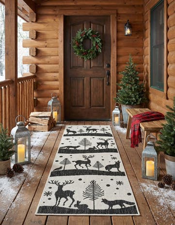 Black and White Easy-Clean Holiday Indoor / Outdoor Runner Rug