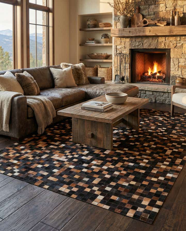 5' x 7' 9 Cowhide Leather Rug