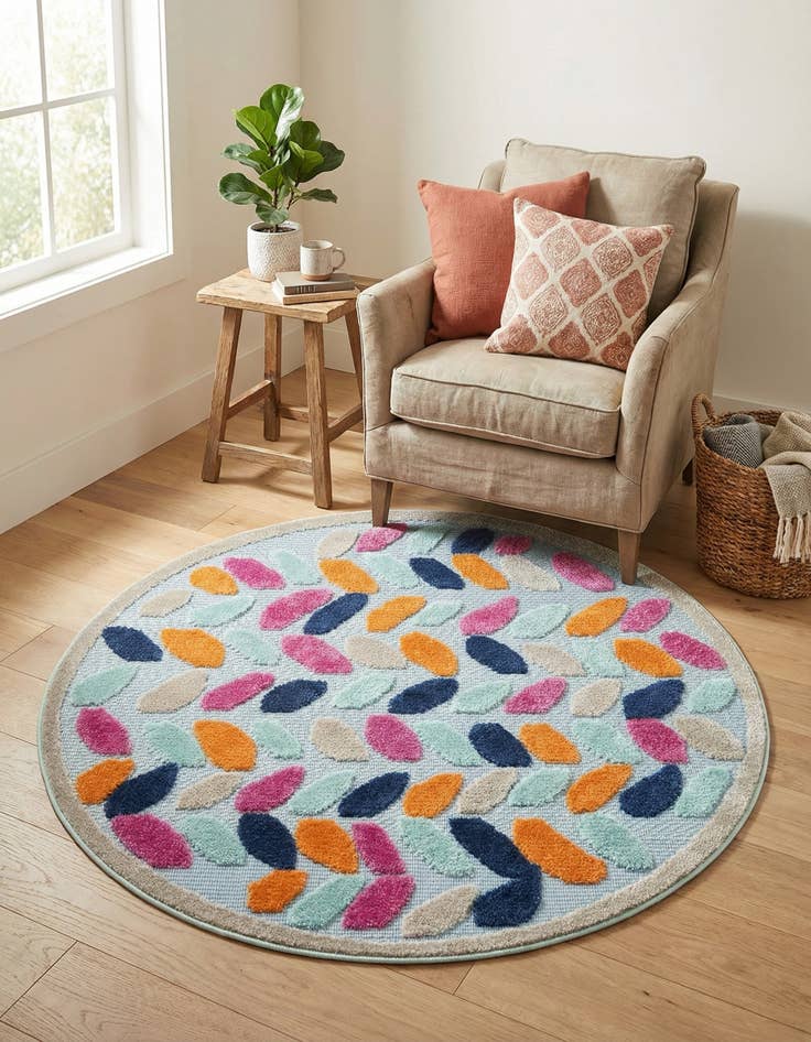 Detail image of 3' 3 x 3' 3  Washable Aruba Indoor / Outdoor Round Rug