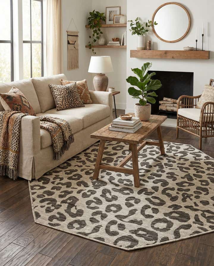 5' 3 x 5' 3 Easy-Clean Safari Indoor / Outdoor Octagon Rug