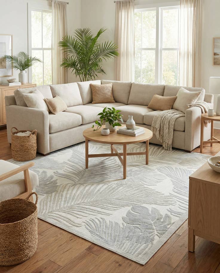 Detail image of 8' 2 x 8' 2 Easy-Clean Botanical Indoor / Outdoor Square Rug