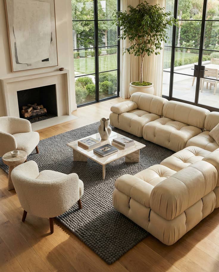 Detail image of 7' 10 x 7' 10 Felt Ball Wool Square Rug