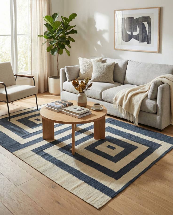 Detail image of 4' 2 x 5' 10 Hand Woven Kilim Modern Wool Rug