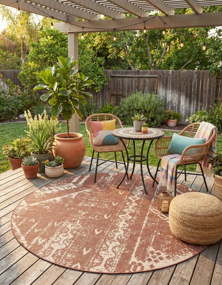 Detail image of  7' 10 x 7' 10  Washable Bohemian Indoor / Outdoor Round Rug