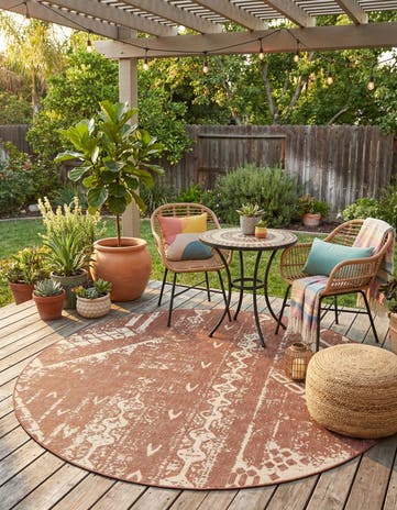 7' 10 x 7' 10 Easy-Clean Bohemian Indoor / Outdoor Round Rug