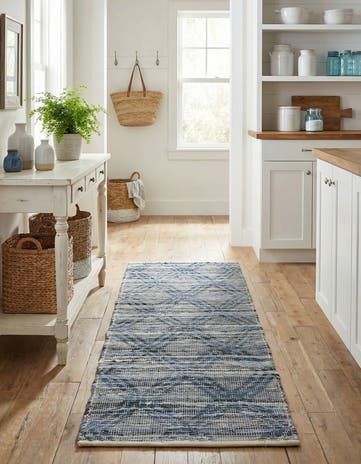 Denim blue Hand Woven Chindi Cotton Runner Rug