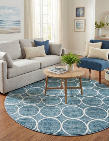 Blue Lattice Trellis Round Rug