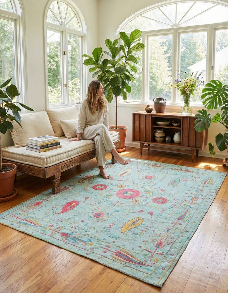 Detail image of 6' x 8'  Hand Woven Kilim Suzani Wool Rug