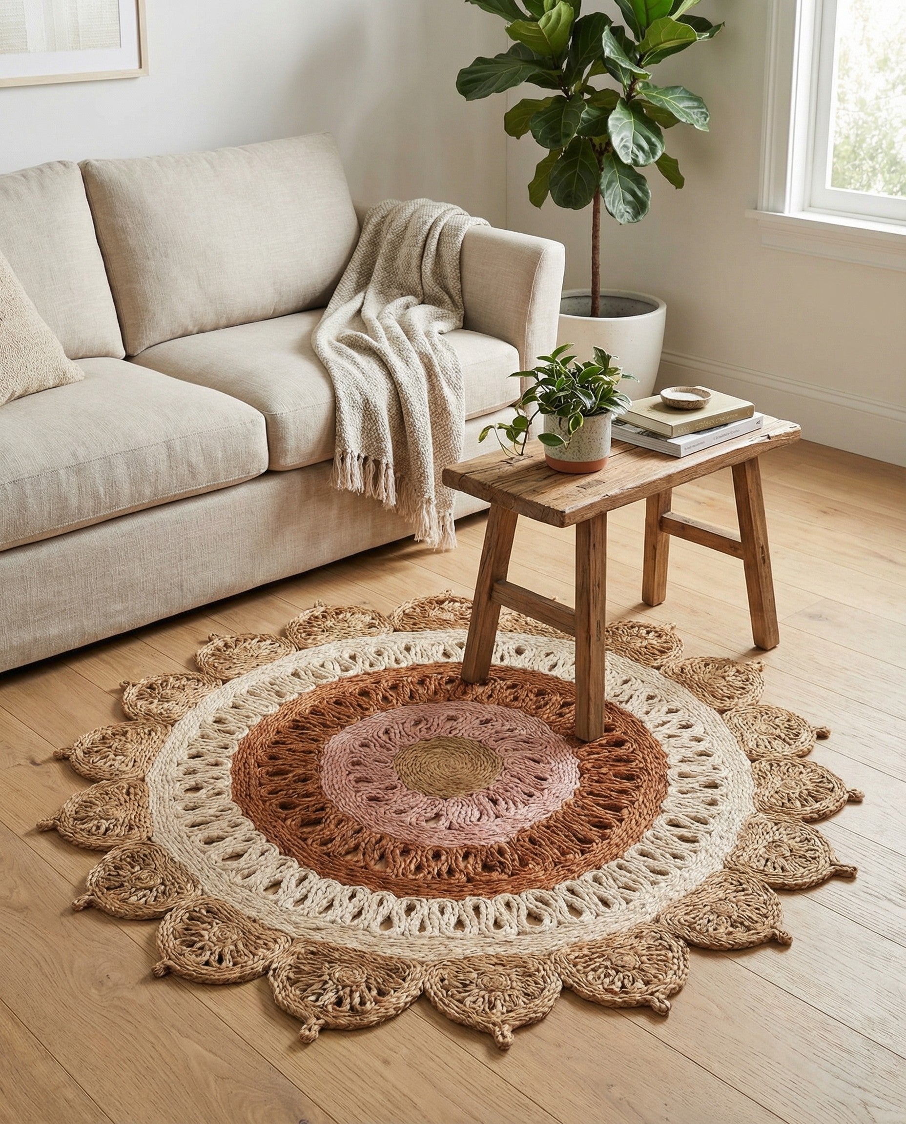  3' 1 x 3' 1  Hand Braided Jute Round Rug