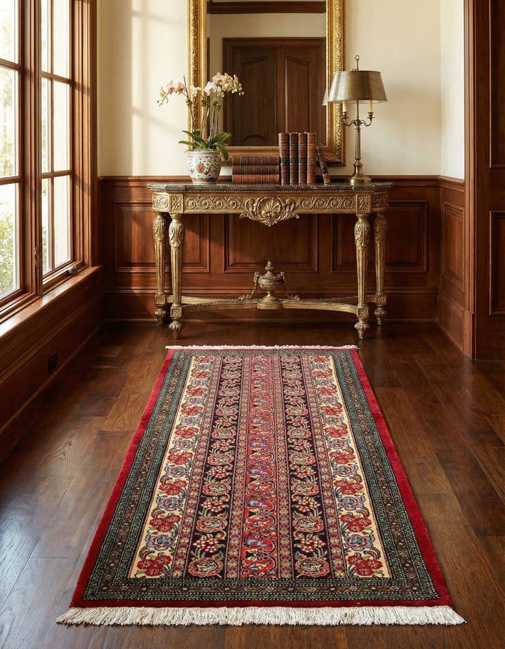 Detail image of 2' 7 x 6' 5  Hand Knotted Qom Persian Runner Rug