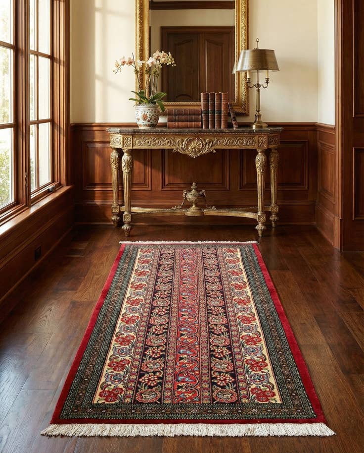 Detail image of 2' 7 x 6' 5 Hand Knotted Qom Persian Runner Rug