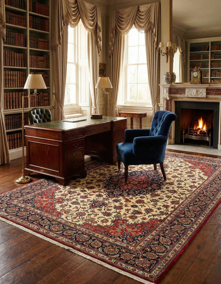 Detail image of  6' 8 x 10' 3  Hand Knotted Qom Persian Rug