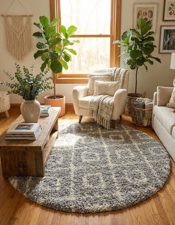 7' 10 x 7' 10 Lattice Shag Round Rug