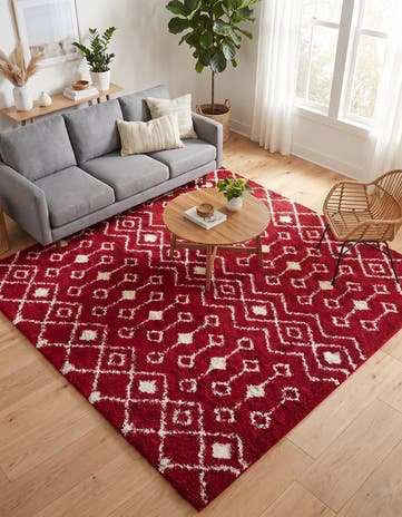Burgundy Red Moroccan Trellis Shag Square Rug