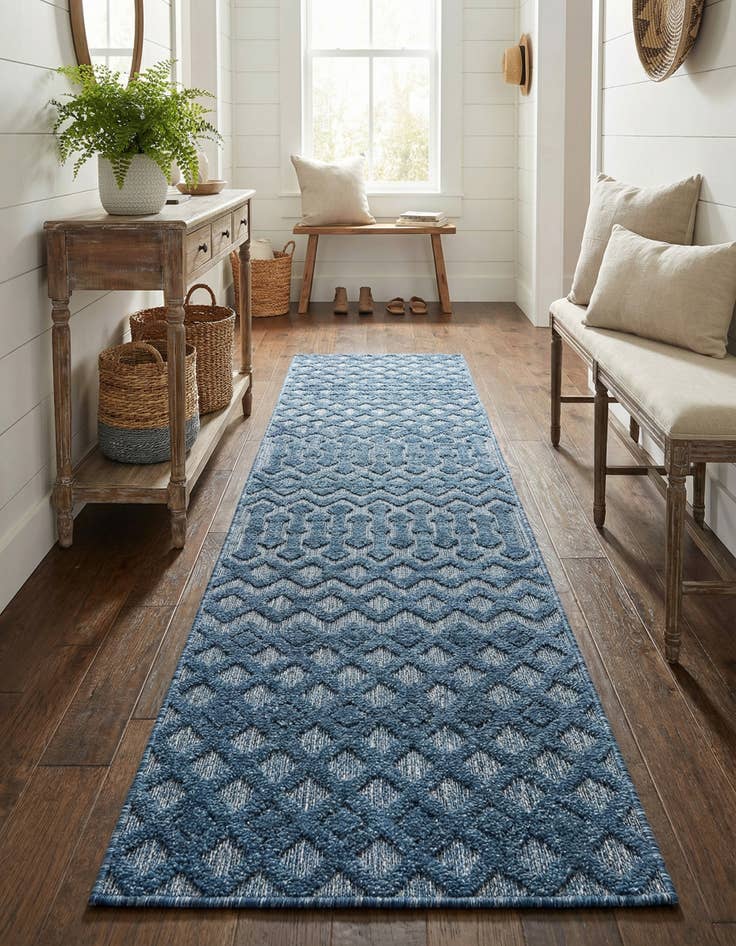 Detail image of 2' x 8'  Washable Trellis Textured Indoor / Outdoor Runner Rug