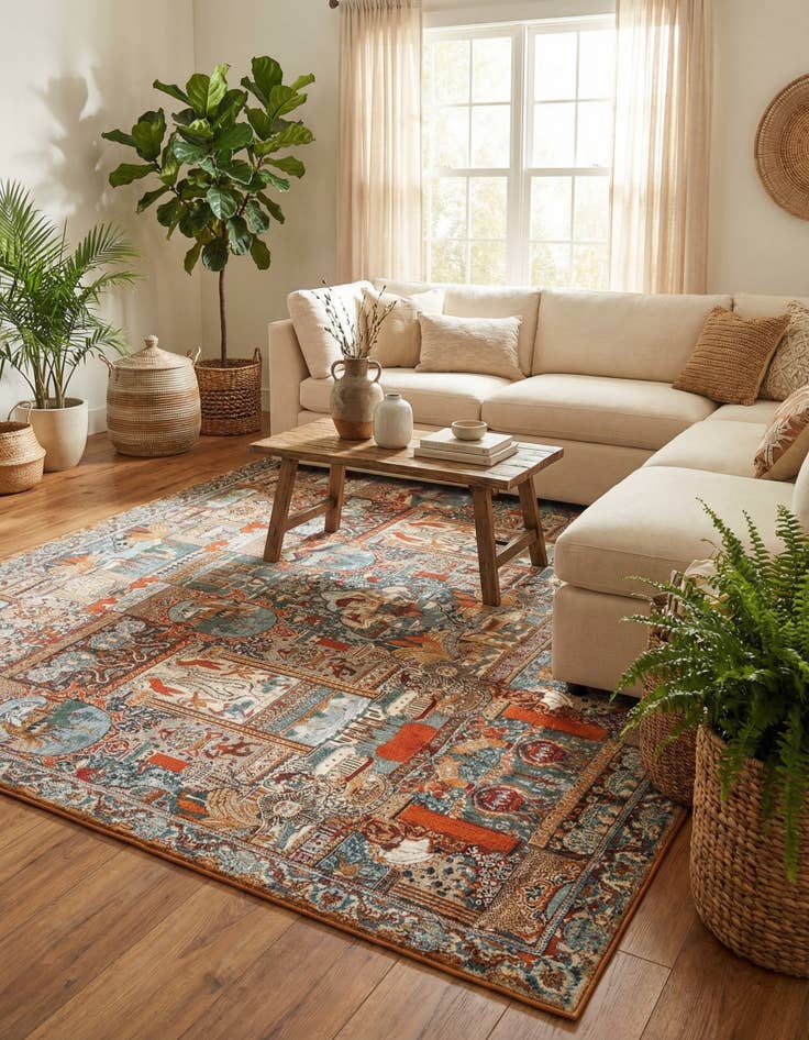 Detail image of 10' x 10'  Washable Traditional Indoor / Outdoor Square Rug