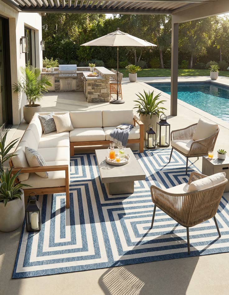 Detail image of  13' x 13'  Washable Modern Indoor / Outdoor Square Rug