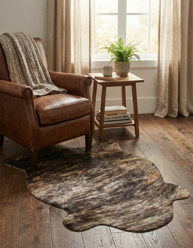 Detail image of 2' 2 x 2' 11 Cowhide Leather Rug