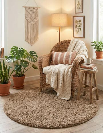7' x 7' Solid Shag Round Rug