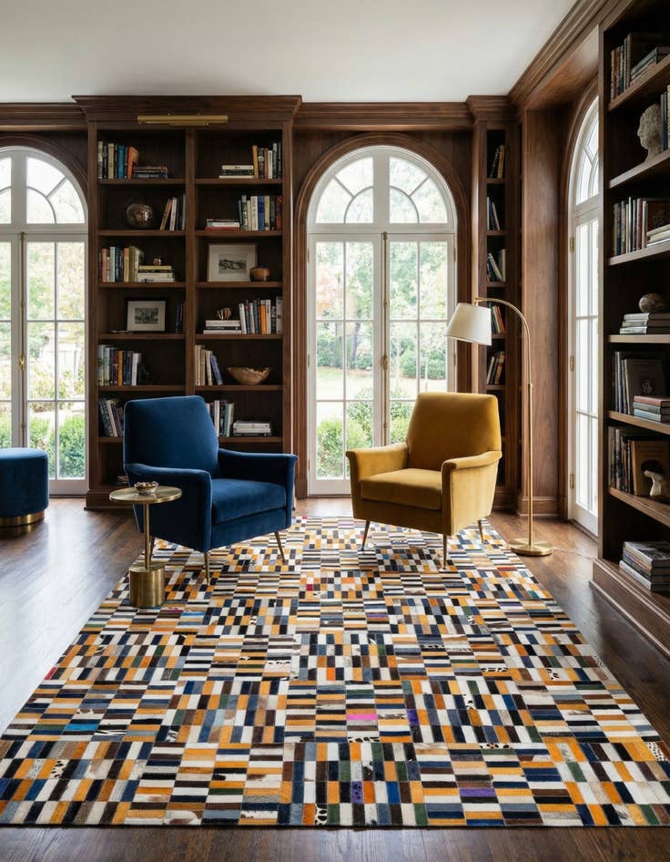 Detail image of  5' 2 x 7' 10 Cowhide - Patchwork Rug