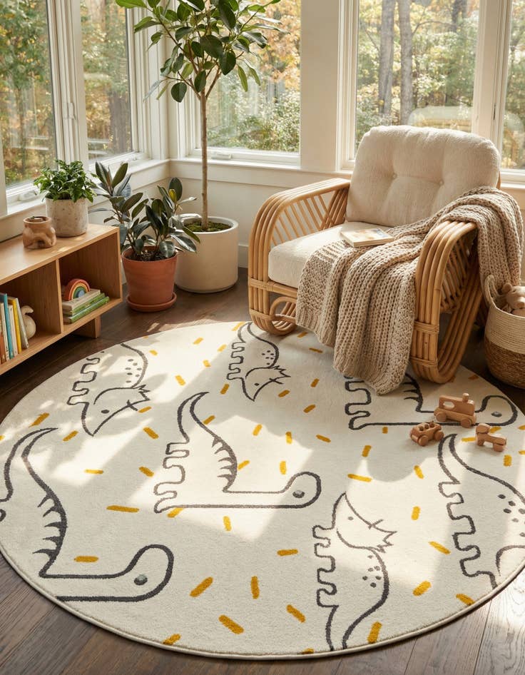 Detail image of 7' 10 x 7' 10 Dinosaur Whimsy Kids Round Rug