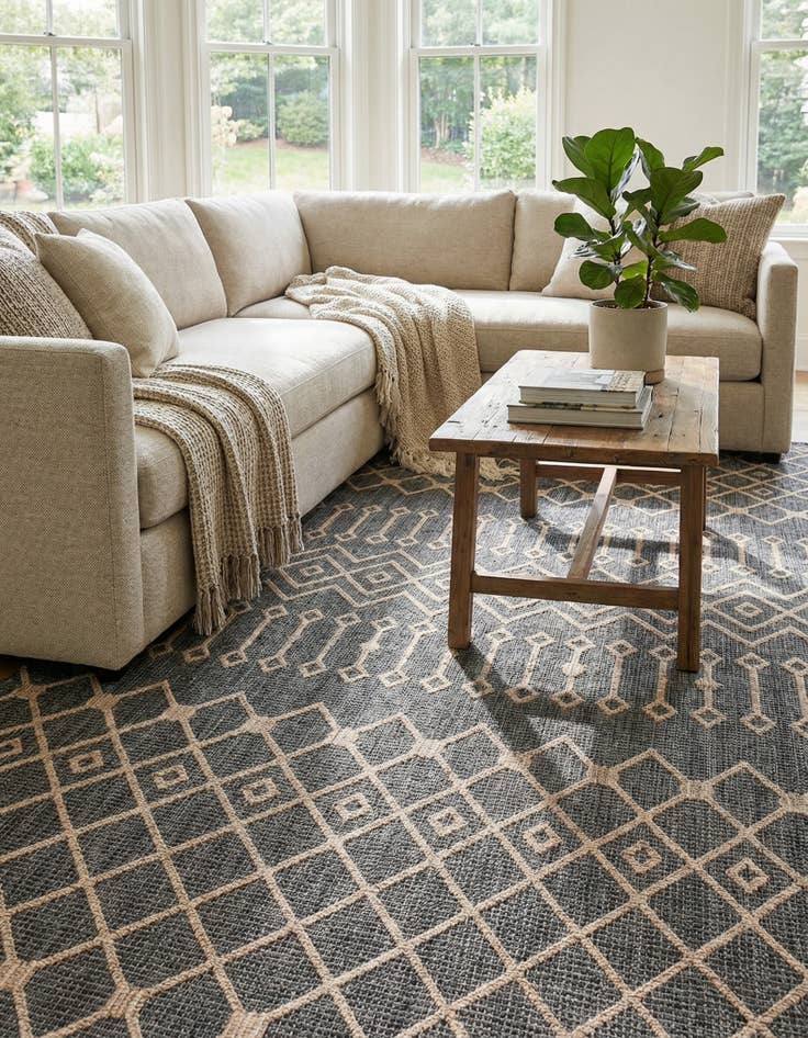 Detail image of 7' 10 x 11' Easy-Clean Trellis Indoor / Outdoor Rug