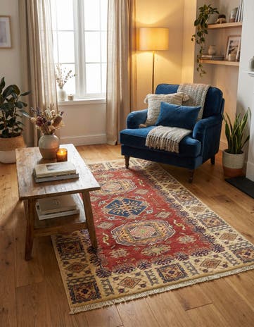 3' 4 x 4' 10 Hand Knotted Kazak Oriental Rug