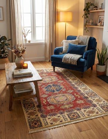 3' 4 x 4' 10 Hand Knotted Kazak Oriental Rug
