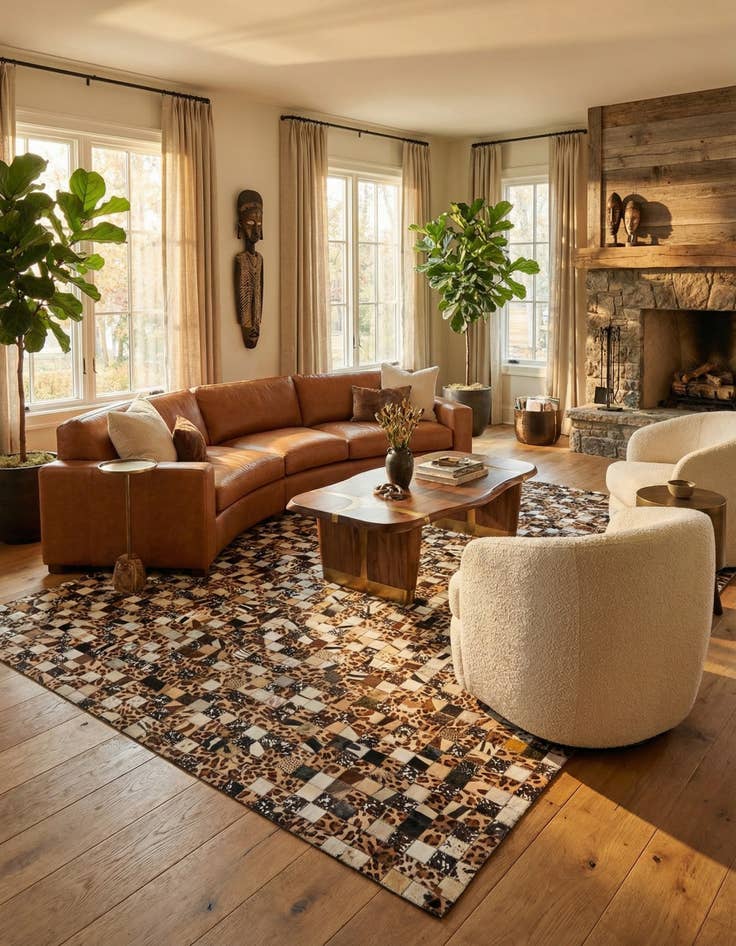 Detail image of 5' 1 x 8' 1 Cowhide Leather Rug