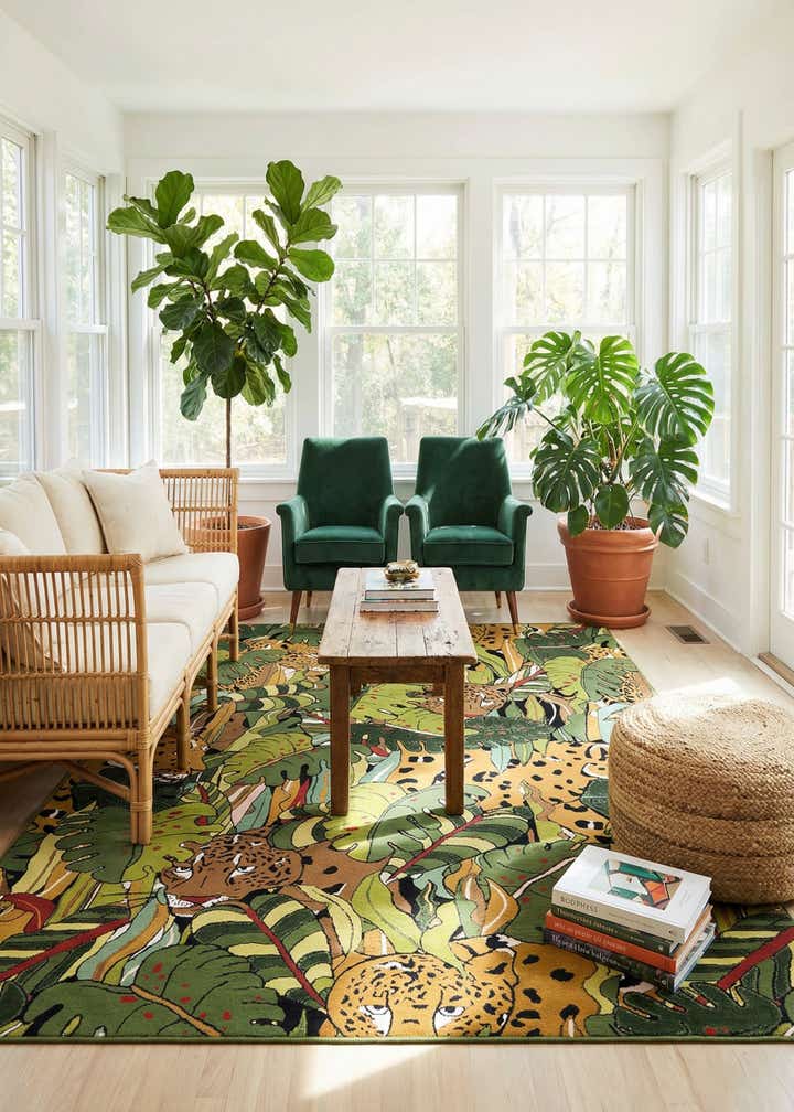 7' 10 x 10' Easy-Clean Botanical Indoor / Outdoor Rug