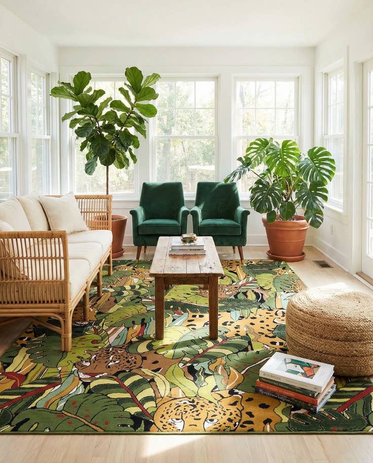 Detail image of 7' 10 x 10' Easy-Clean Botanical Indoor / Outdoor Rug