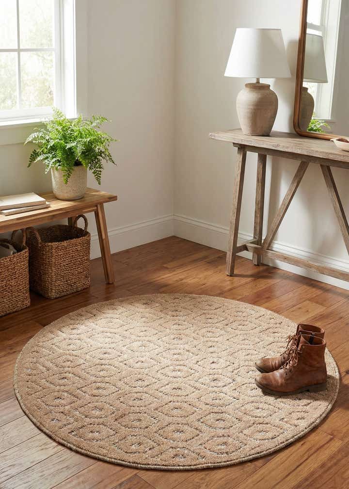 4' x 4' Easy-Clean Trellis Textured Indoor / Outdoor Round Rug