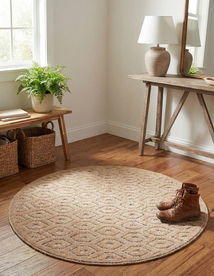 Detail image of  4' x 4'  Washable Trellis Textured Indoor / Outdoor Round Rug