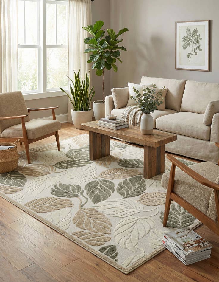 Detail image of 9' x 12' 2  Washable Botanical Indoor / Outdoor Rug