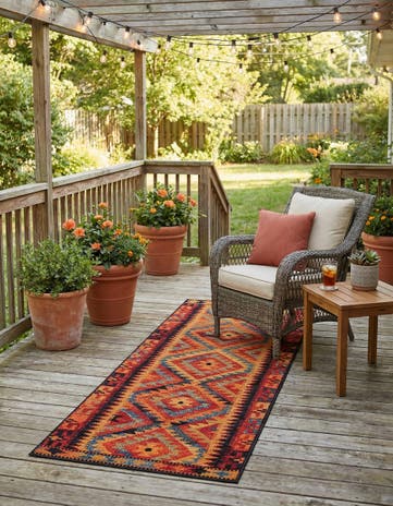 2' 7 x 7' Easy-Clean Tribal Indoor / Outdoor Runner Rug