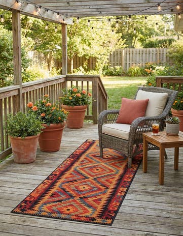 2' 7 x 7' Easy-Clean Tribal Indoor / Outdoor Runner Rug