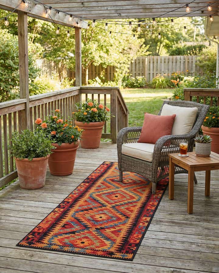 2' 7 x 7' Easy-Clean Tribal Indoor / Outdoor Runner Rug
