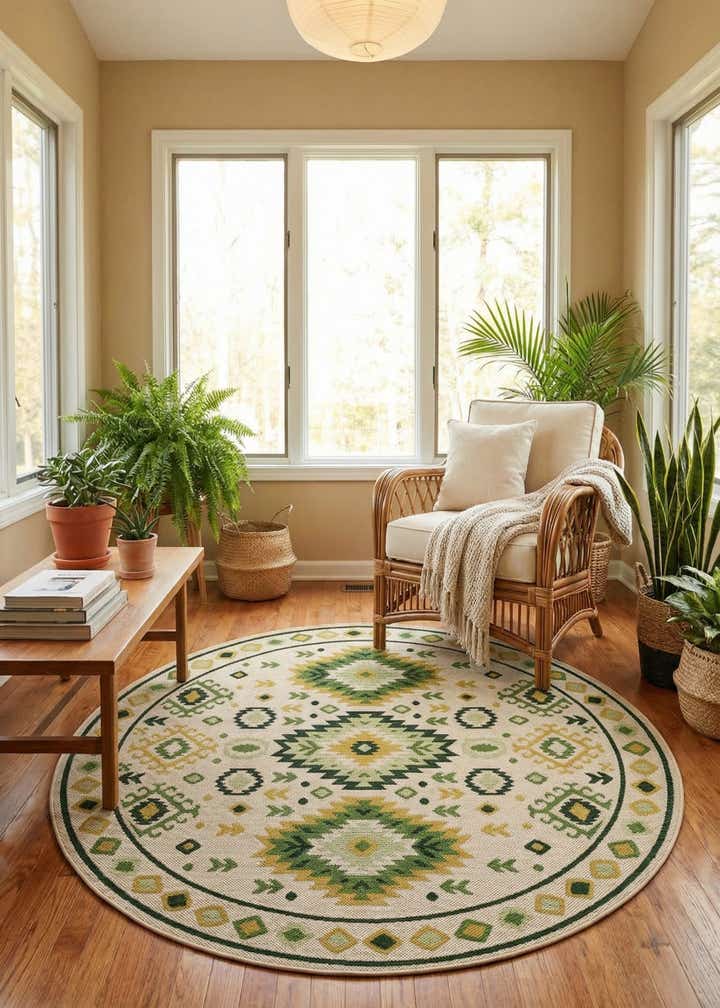 7' 10 x 7' 10 Easy-Clean Baja Indoor / Outdoor Round Rug