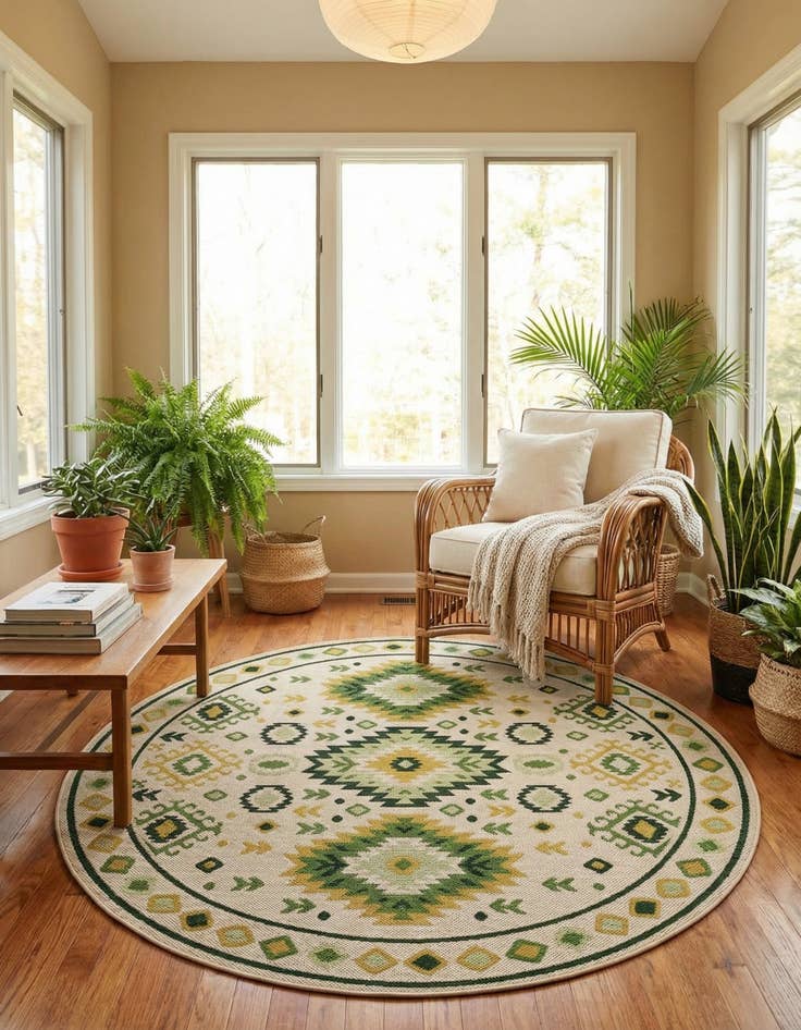 Detail image of 7' 10 x 7' 10  Washable Baja Indoor / Outdoor Round Rug