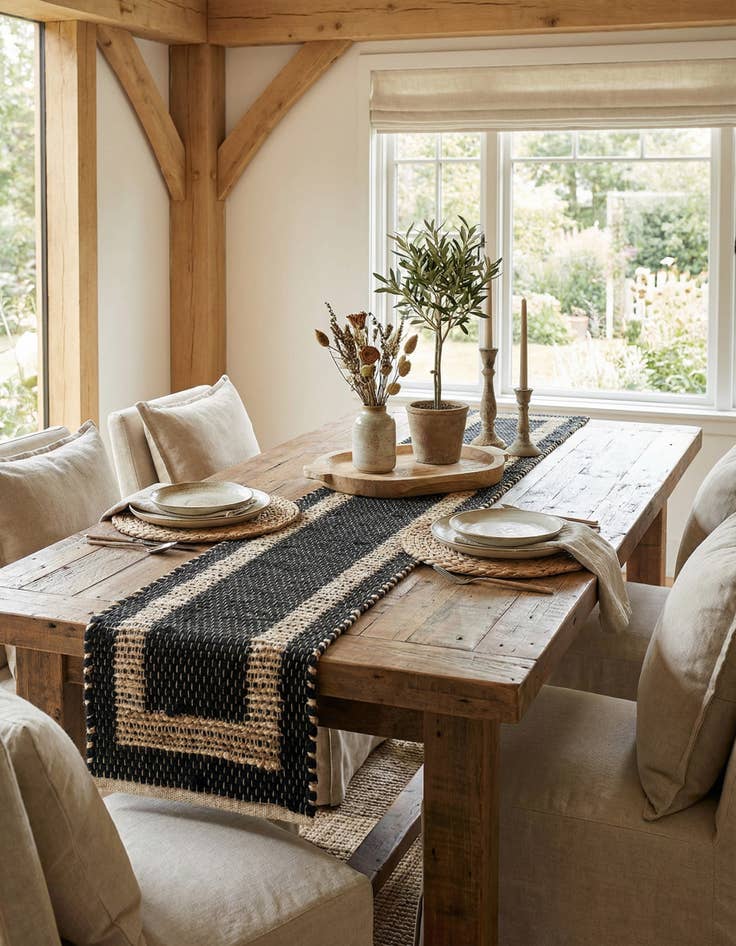 Detail image of 1' 2 x 10'  Hand Woven Chindi Jute Table Runner Rug