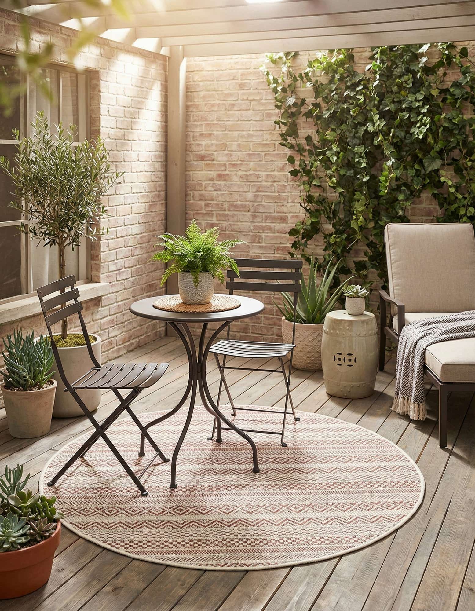 Primary image 3' x 3'  Washable Striped Indoor / Outdoor Round Rug