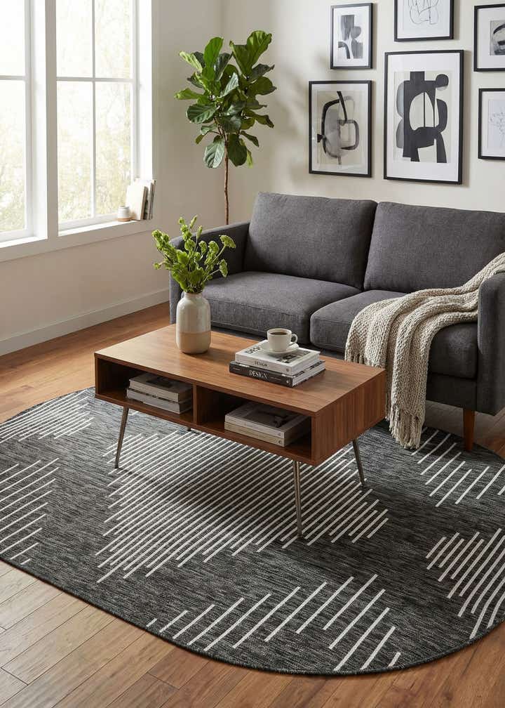 5' 3 x 8' Easy-Clean Modern Indoor / Outdoor Oval Rug