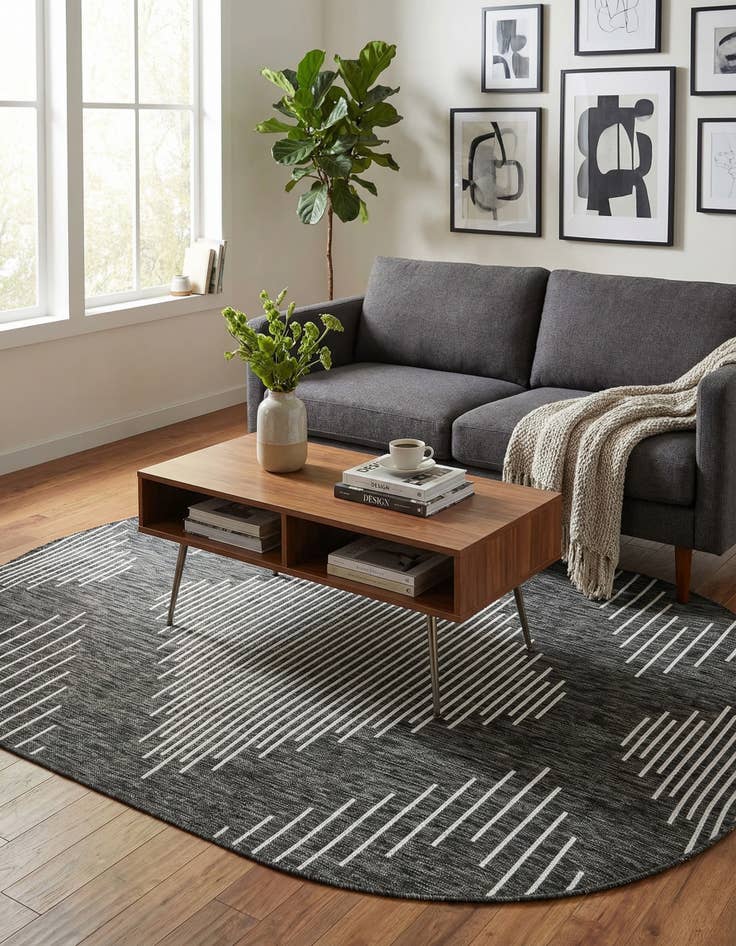 Detail image of 5' 3 x 8'  Washable Modern Indoor / Outdoor Oval Rug