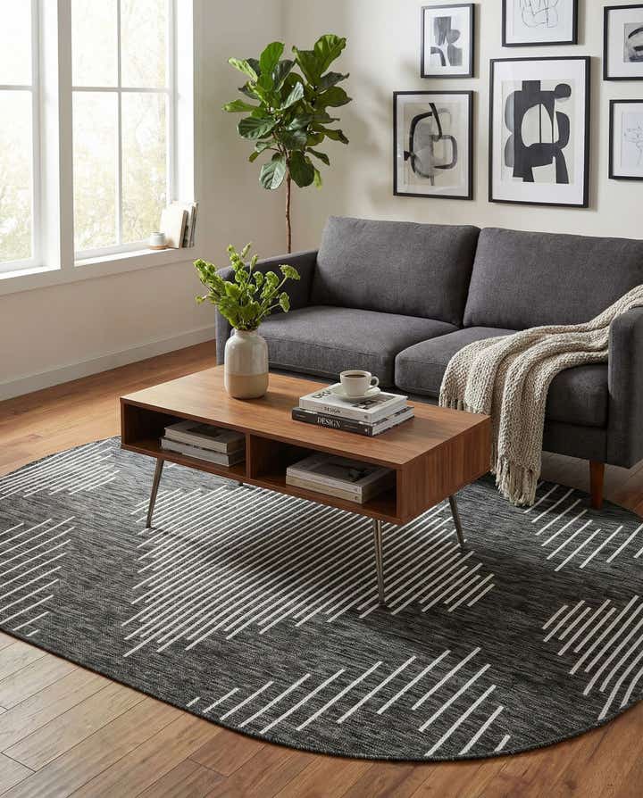 5' 3 x 8' Easy-Clean Modern Indoor / Outdoor Oval Rug