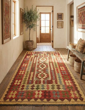 3' 2 x 6' 5 Hand Woven Kilim Maymana Wool Runner Rug