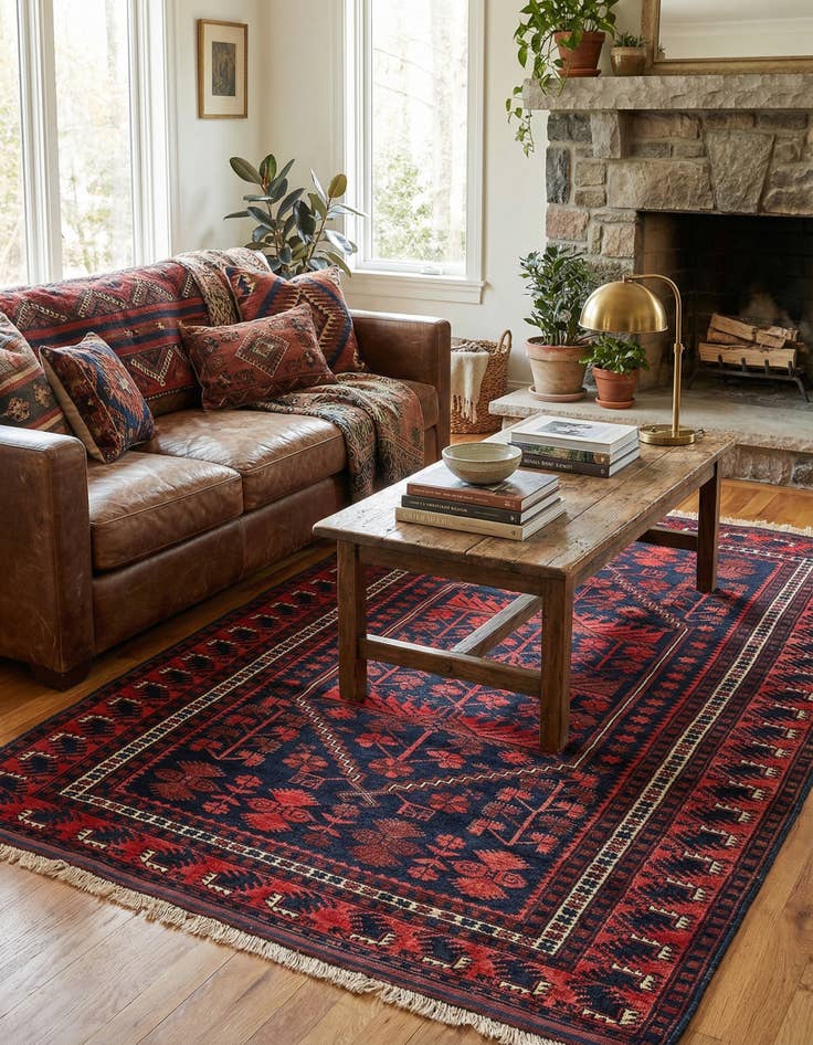 Detail image of 4' x 6' 9  Hand Knotted Afghan Akhche Oriental Wool Rug